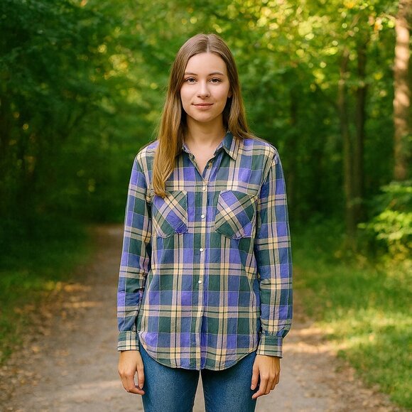 Lauren Ralph Lauren Black Label Women XXL Plaid Roll Tab Long Sleeve Work Chore - Picture 1 of 15